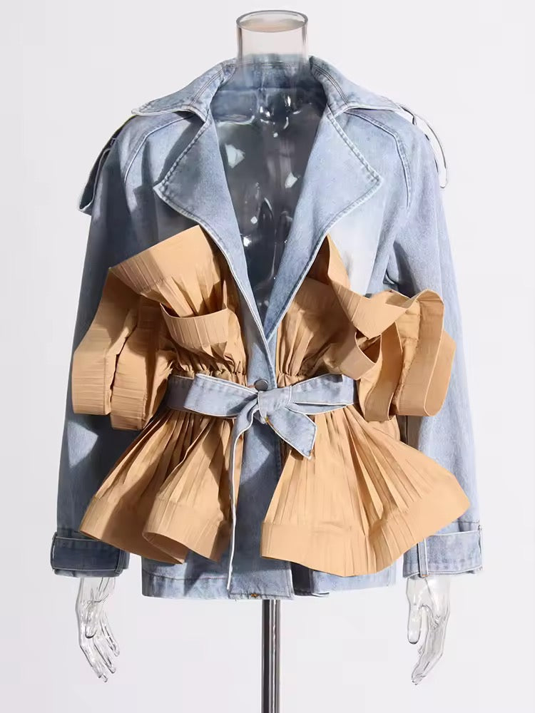 Pleated Peplum Denim Jacket
