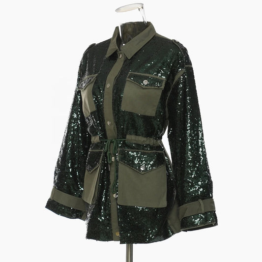 Sequined Long Sleeve Fitted Jacket