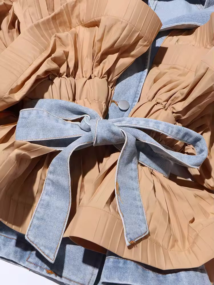 Pleated Peplum Denim Jacket