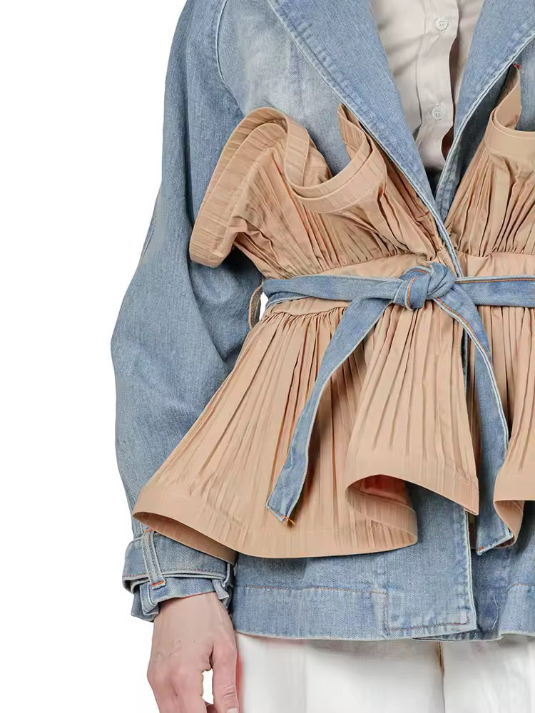 Pleated Peplum Denim Jacket