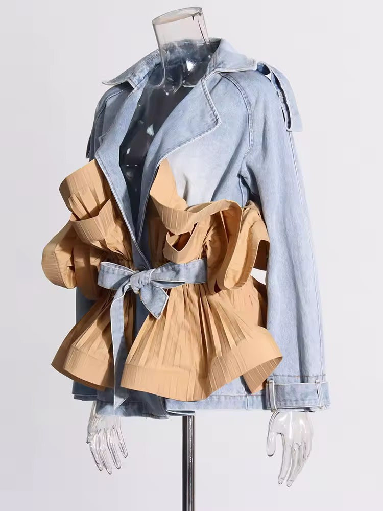 Pleated Peplum Denim Jacket