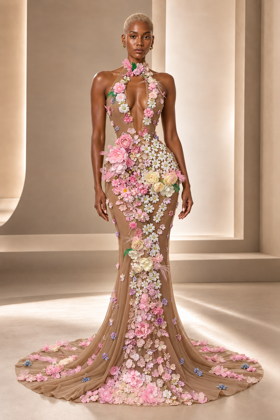 Garden Bloom Floral Halter Gown