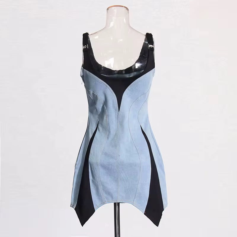 Sculpted Illusion Denim Mini Dress