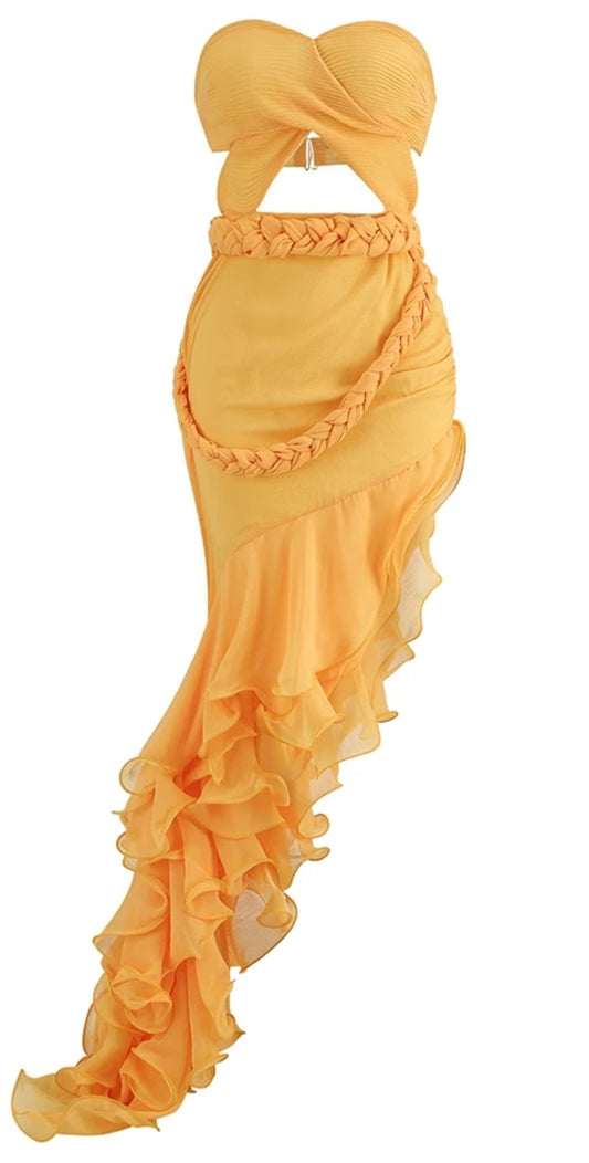 Radiant Charm: Strapless Pleated Ruffles Evening Dress