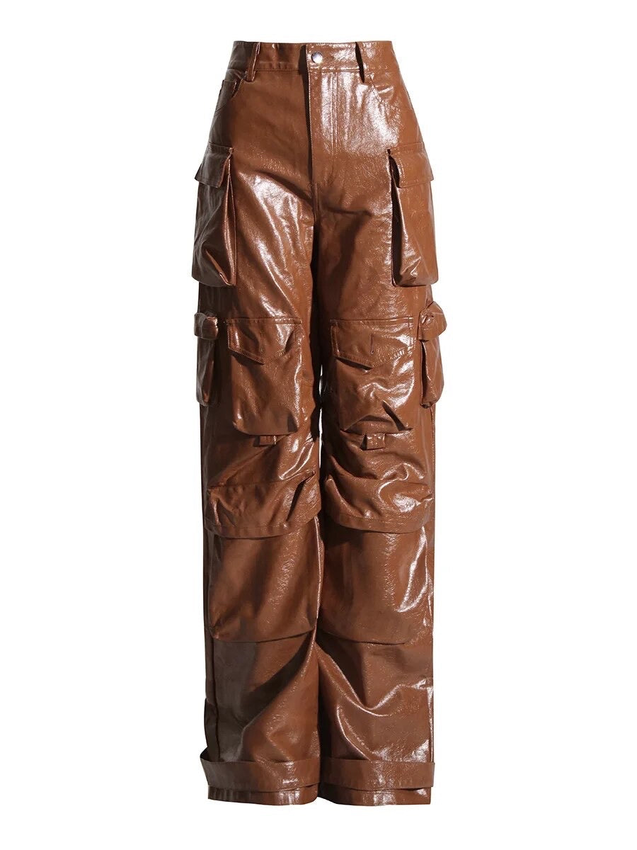 Buy Toffee Colored Slouchy Vegan Leather Trousers | The Reset