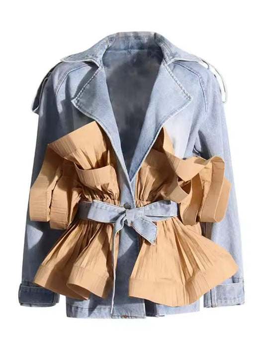 Pleated Peplum Denim Jacket