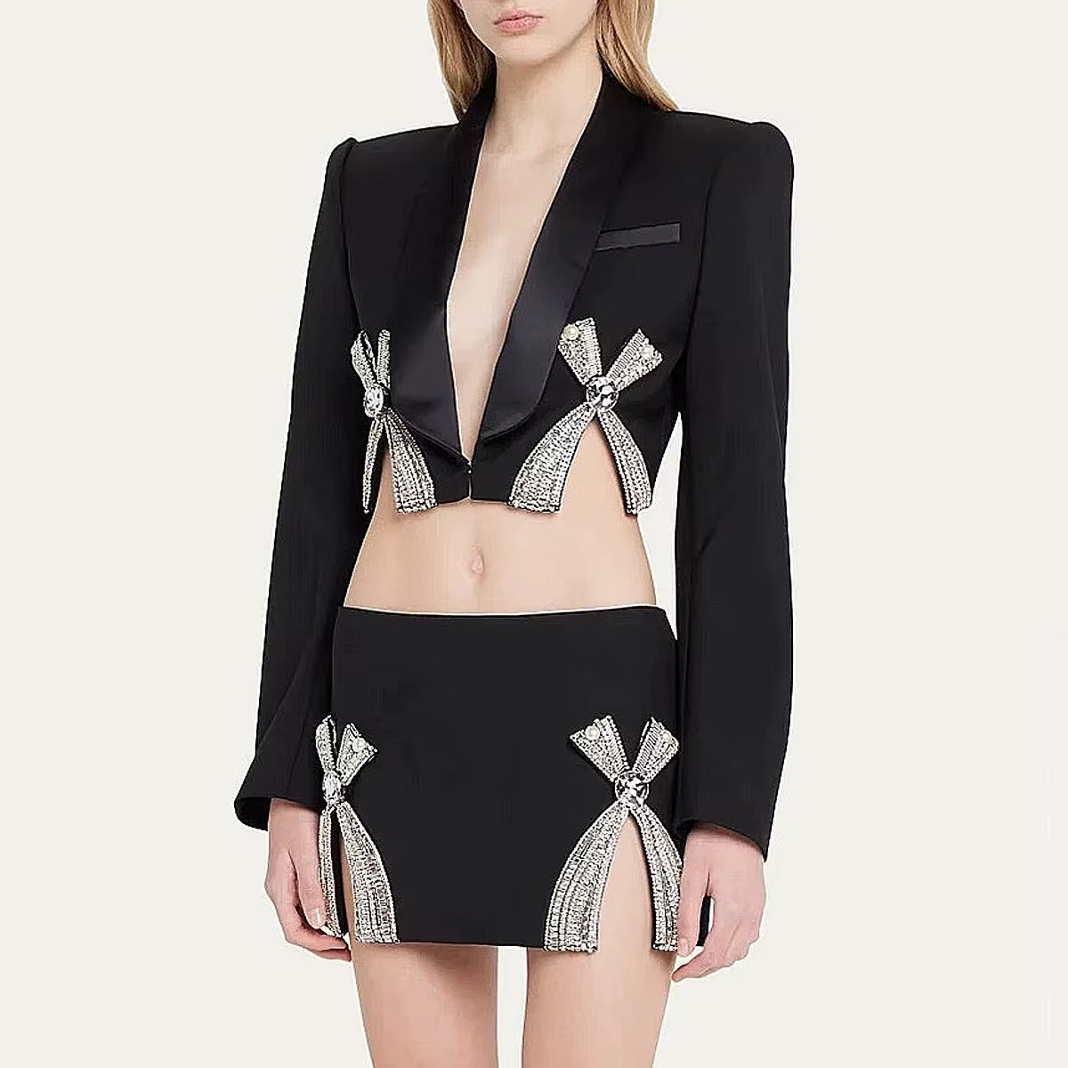 Luxe Bow Crystal Blazer