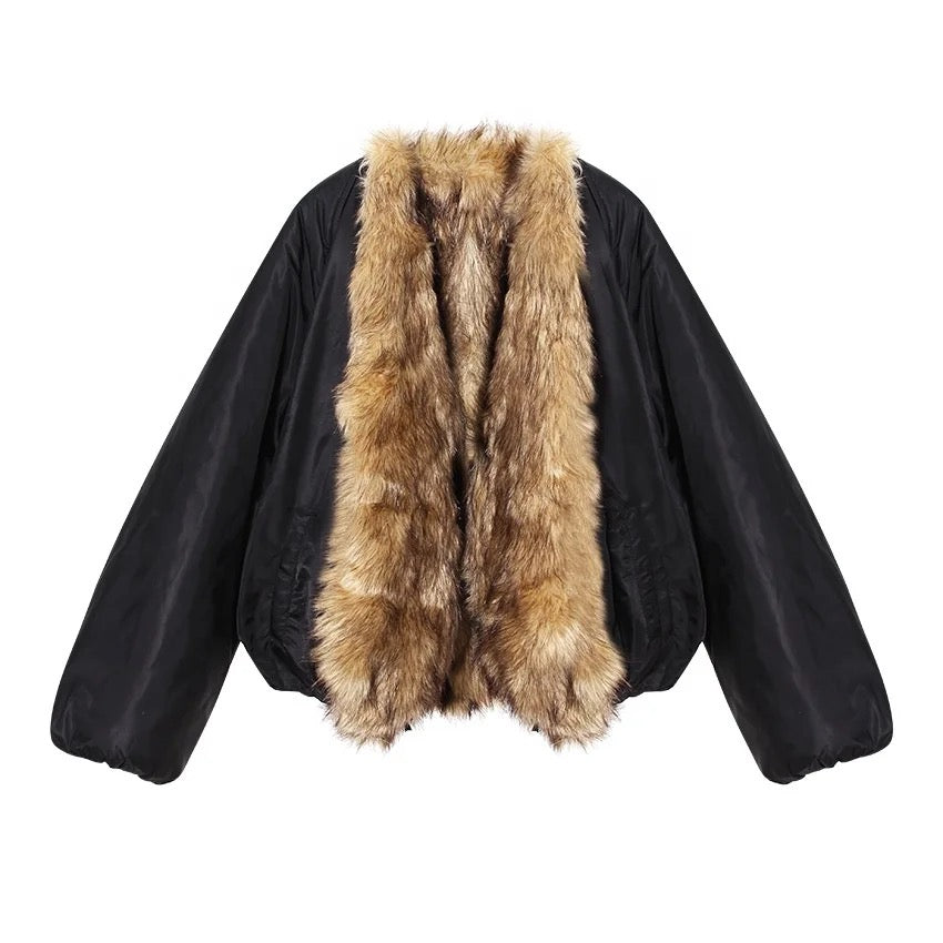 Midnight Luxe Faux Fur Collar Jacket