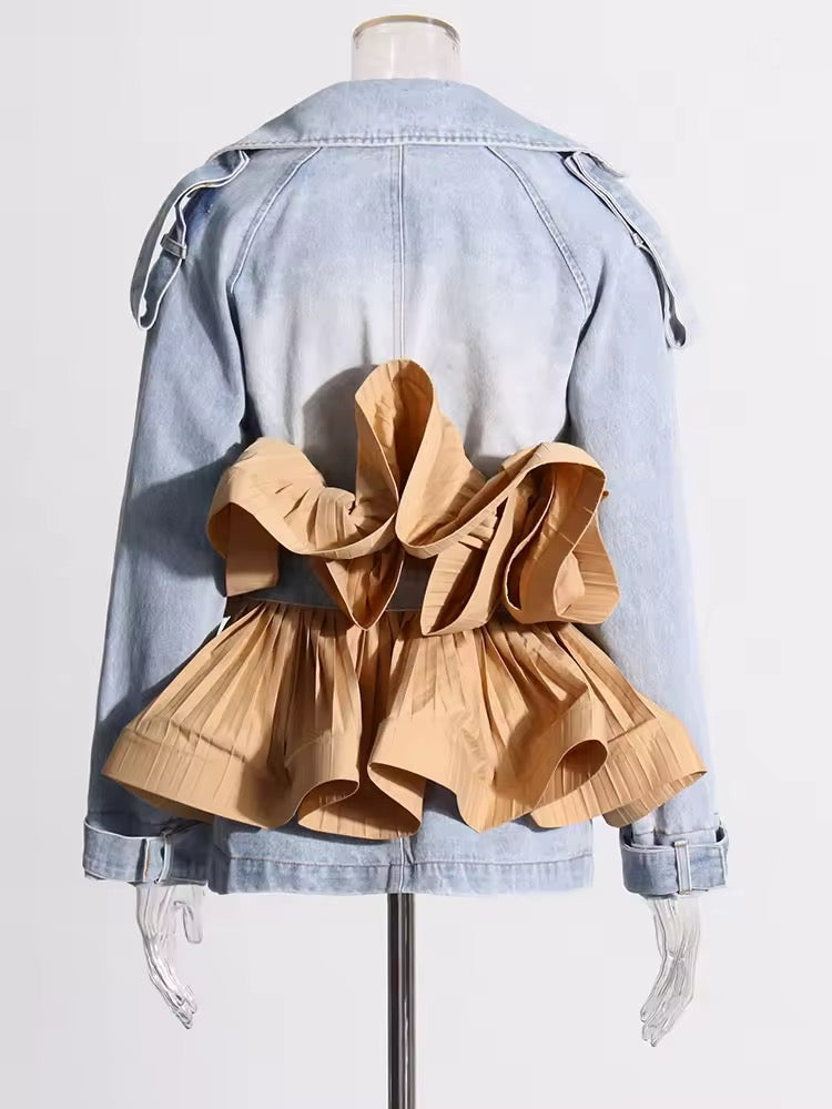 Pleated Peplum Denim Jacket
