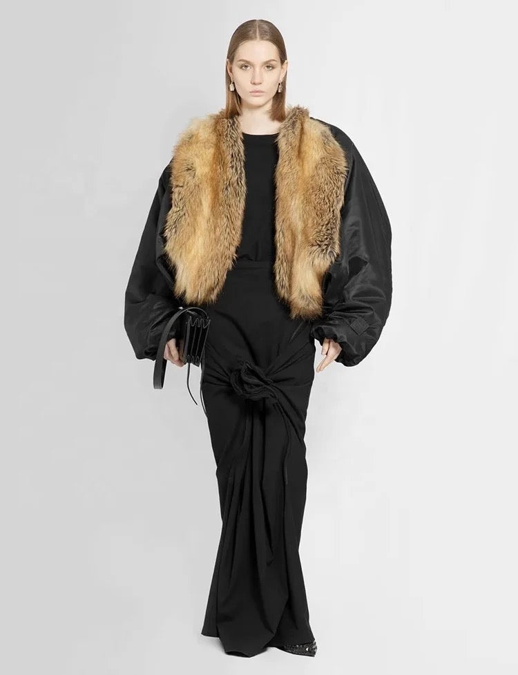 Midnight Luxe Faux Fur Collar Jacket