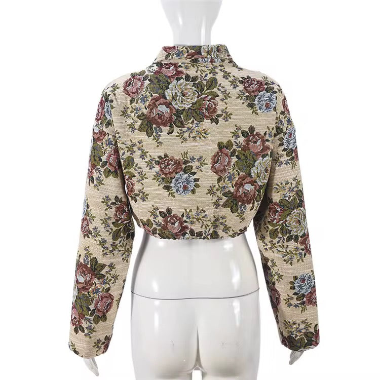 Floral Zip-Up Cropped Jacket