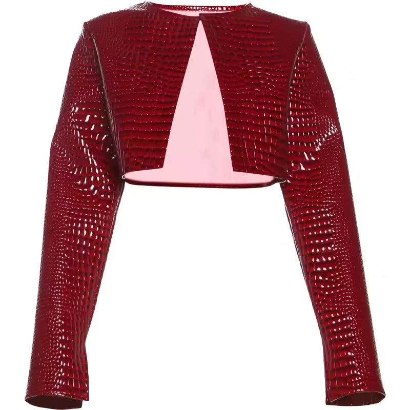 Crimson Allure Croc-Effect Jacket