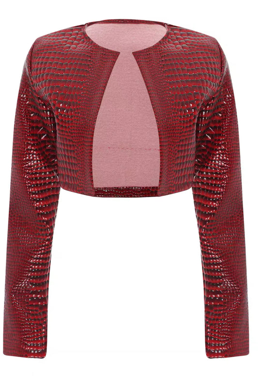 Crimson Allure Croc-Effect Jacket