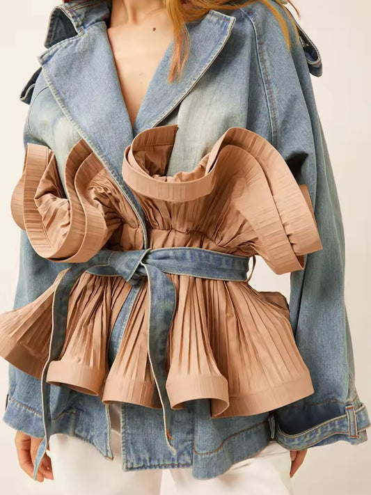 Pleated Peplum Denim Jacket