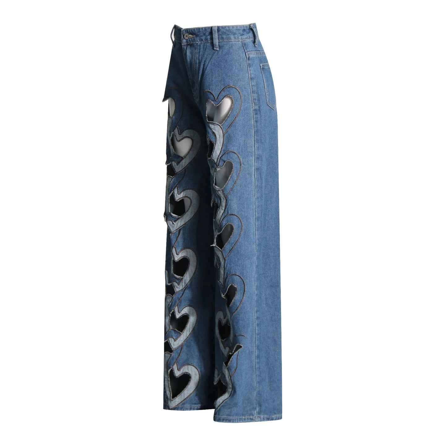 Heart Chain Cutout Denim Pants