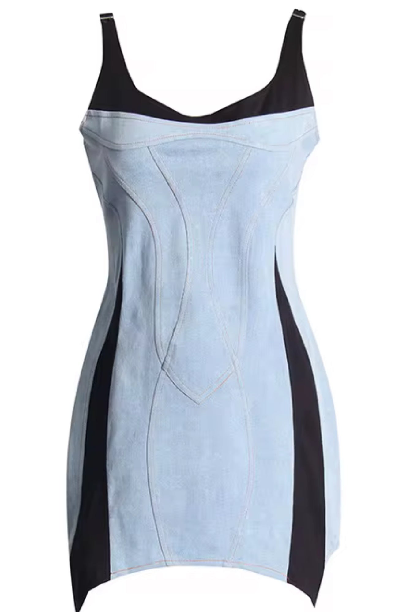 Sculpted Illusion Denim Mini Dress