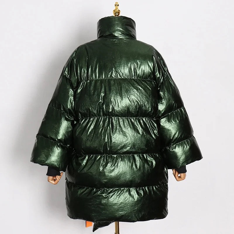 Metallic Luxe Puffer Coat