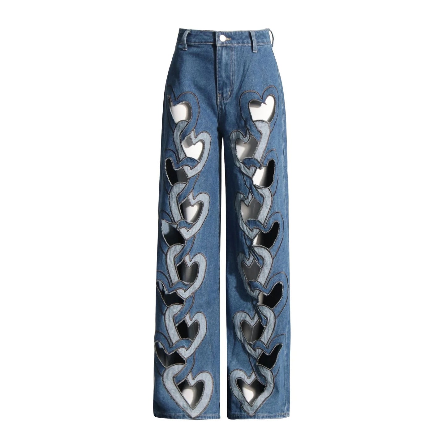 Heart Chain Cutout Denim Pants