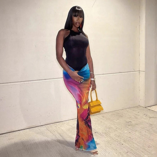 RadiantDye Femme Chic Maxi Skirt: High Waist Elegance