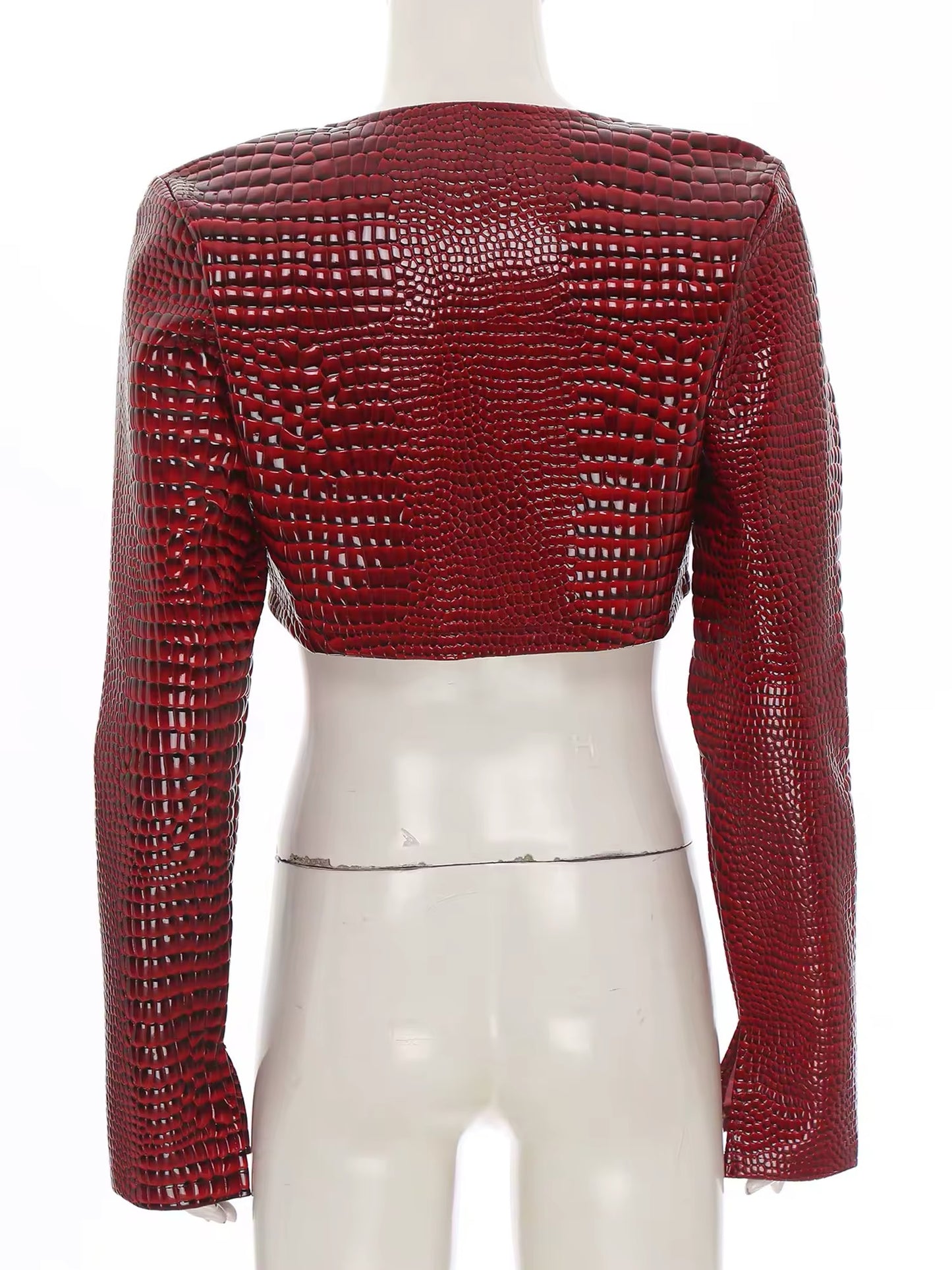 Crimson Allure Croc-Effect Jacket