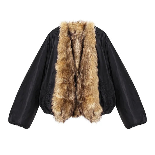 Midnight Luxe Faux Fur Collar Jacket