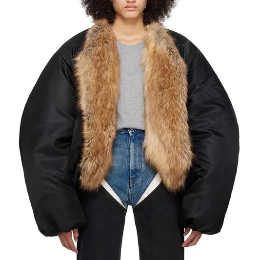 Midnight Luxe Faux Fur Collar Jacket