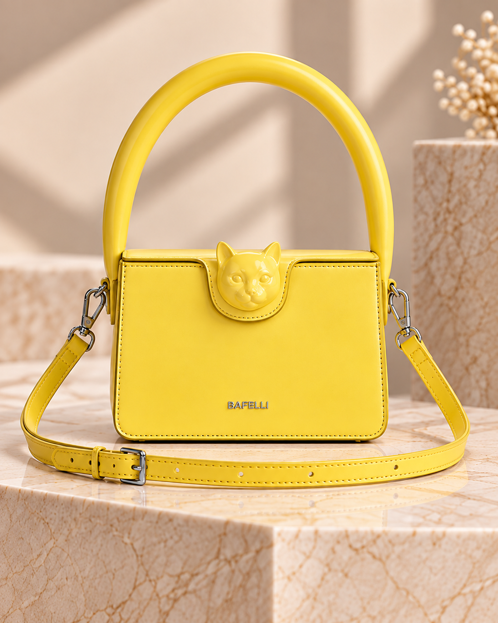 Bafelli yellow structured cowhide handbag back view
