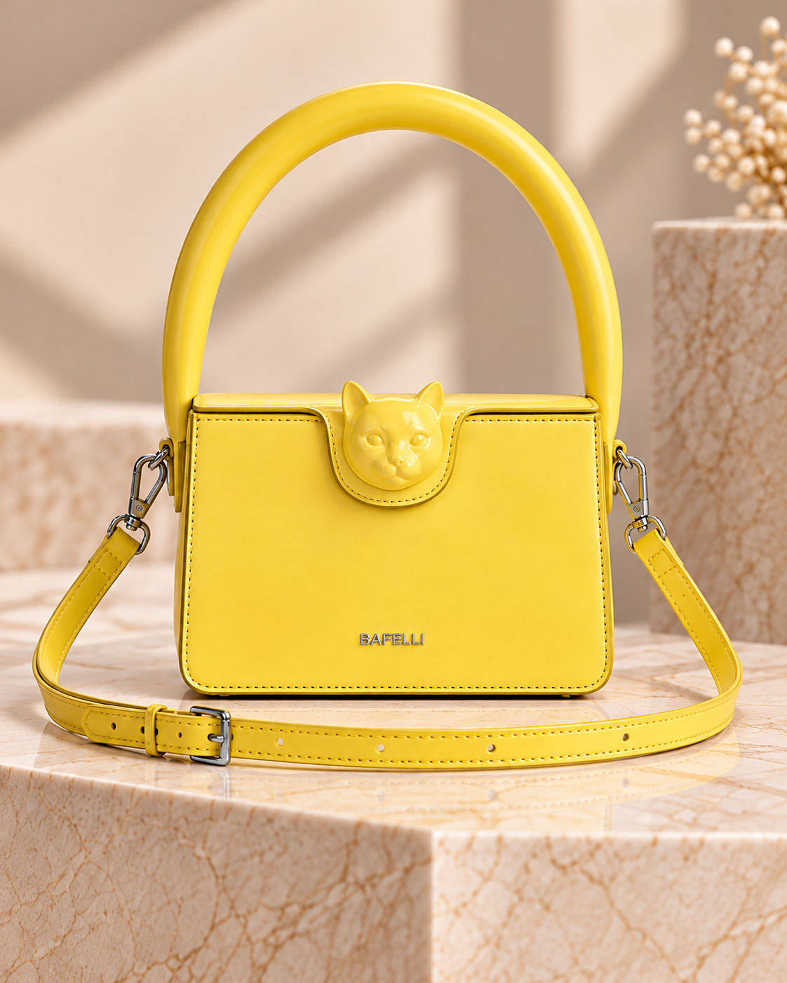 Bafelli yellow structured cowhide handbag back view