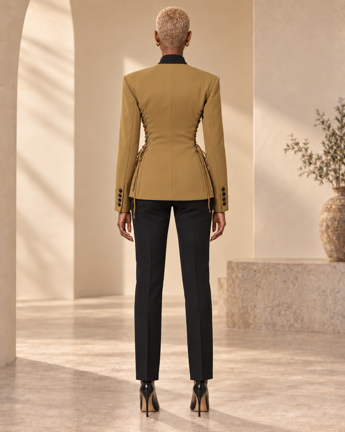 BLANC LOVE Contour Lace-Up Sculpted Blazer camel back view
