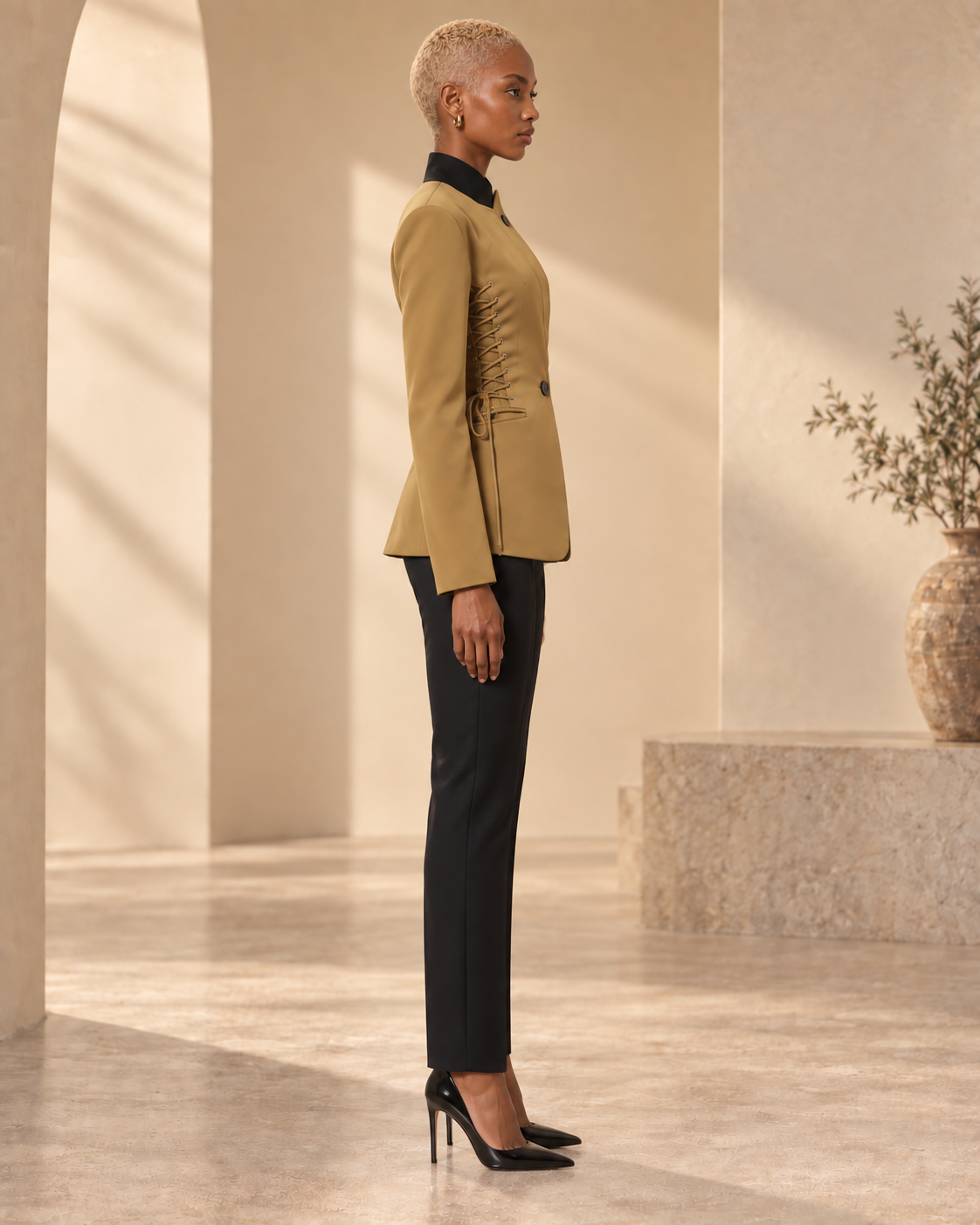BLANC LOVE Contour Lace-Up Sculpted Blazer camel side view