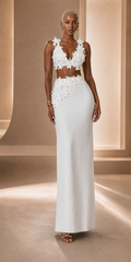 Fleur white floral two-piece maxi set front view on model