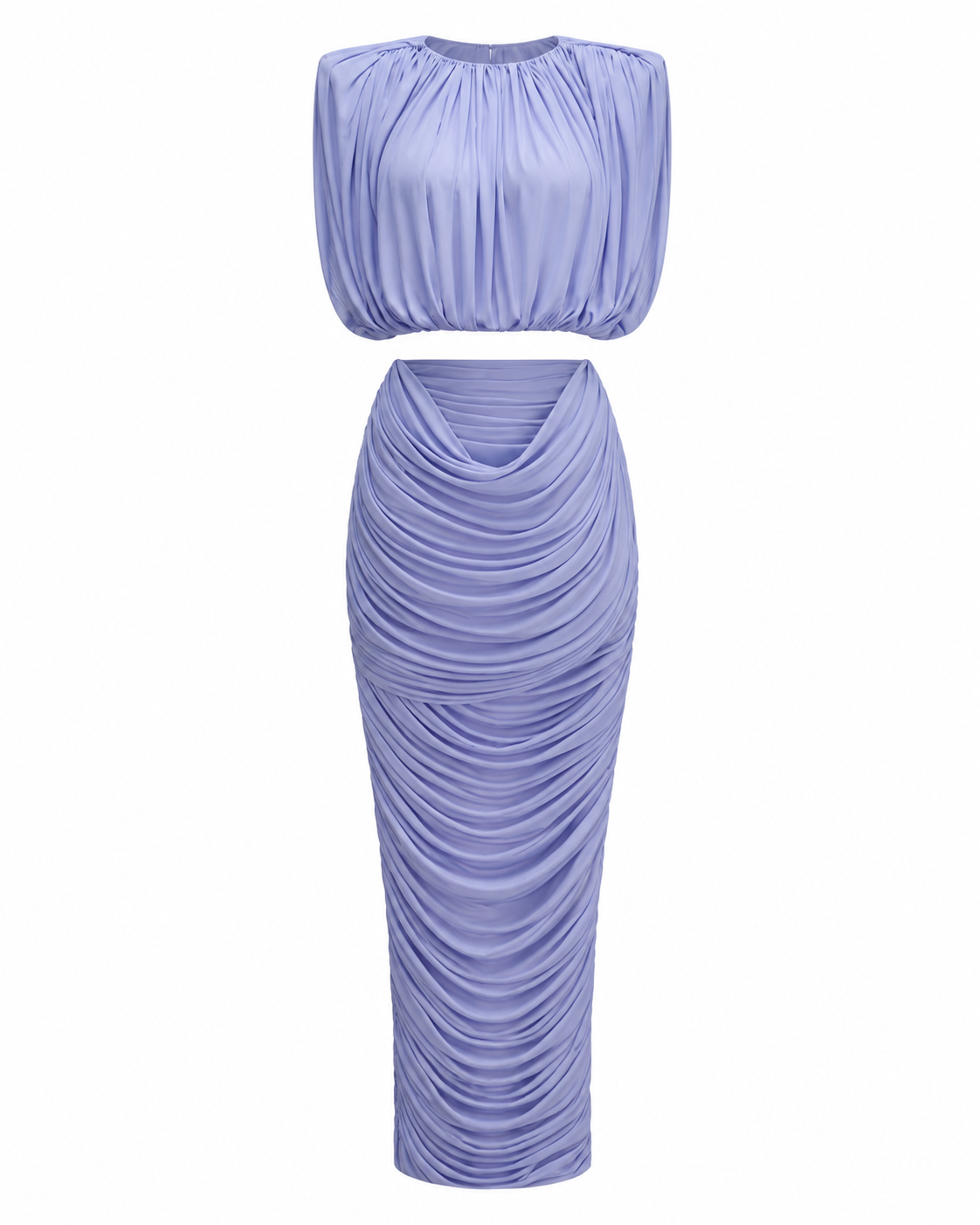 BLANC LOVE lavender sculptural two-piece maxi set front view
