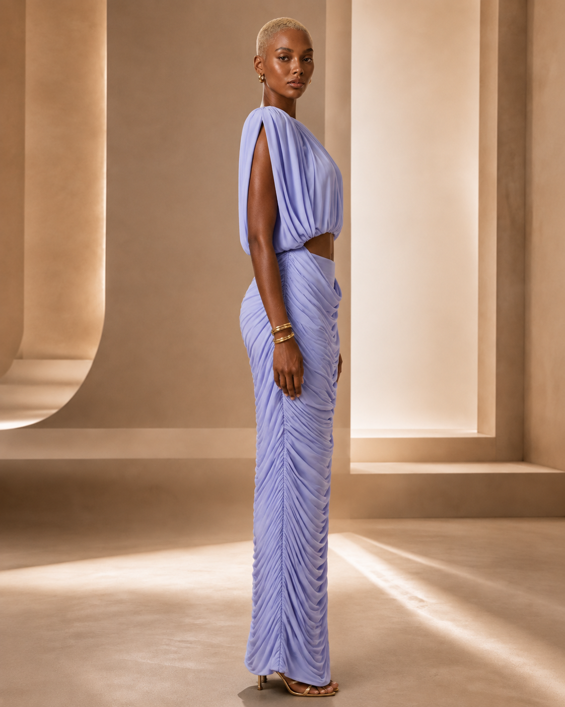 BLANC LOVE lavender sculpted two-piece maxi set side view