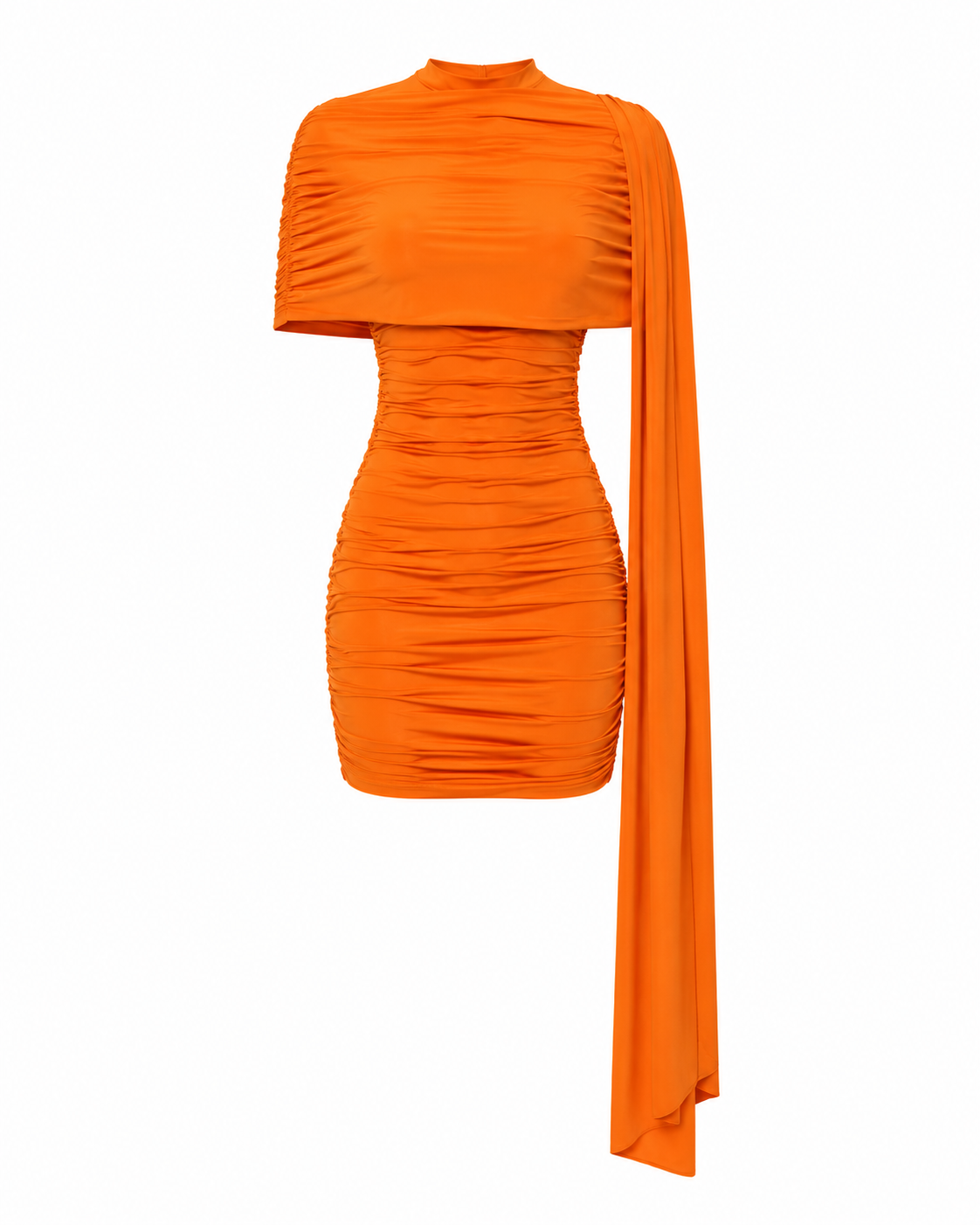 BLANC LOVE tangerine ruched scarf mini dress front view