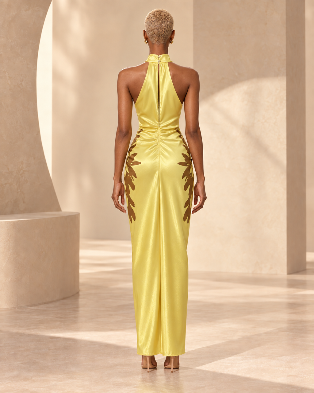 BLANC LOVE Soleil Bloom Crystal Halter Maxi Dress back view