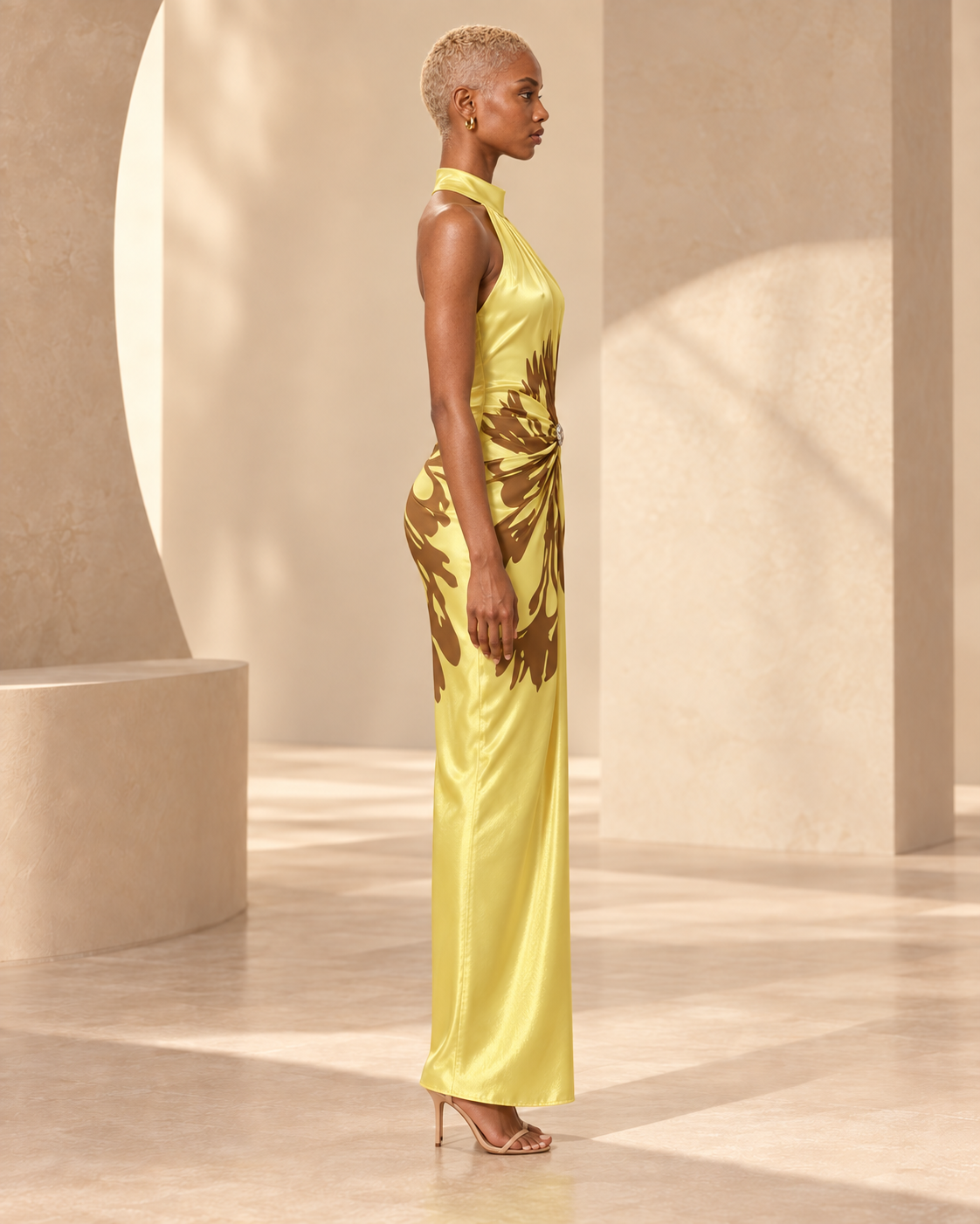 BLANC LOVE Soleil Bloom Crystal Halter Maxi Dress side view