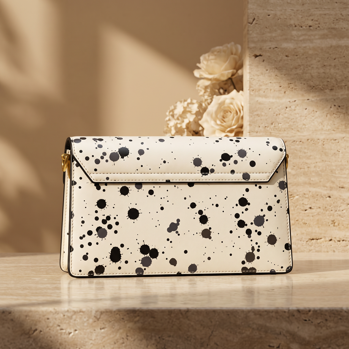 Gallery Muse black and charcoal splatter leather crossbody bag back view