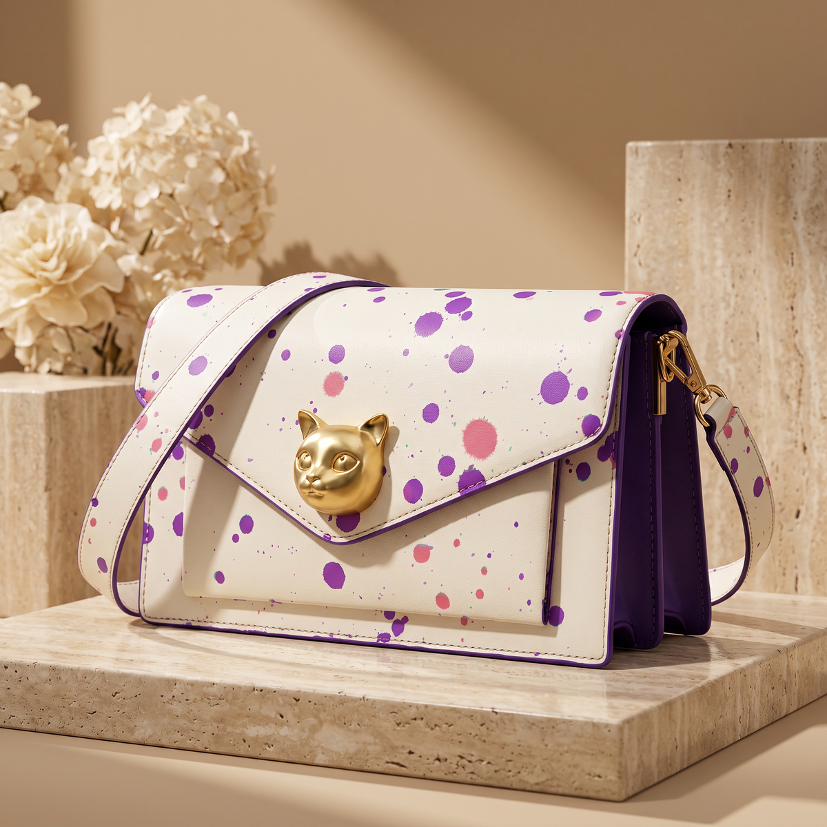 Gallery Muse purple and pink splatter top-grain leather crossbody bag