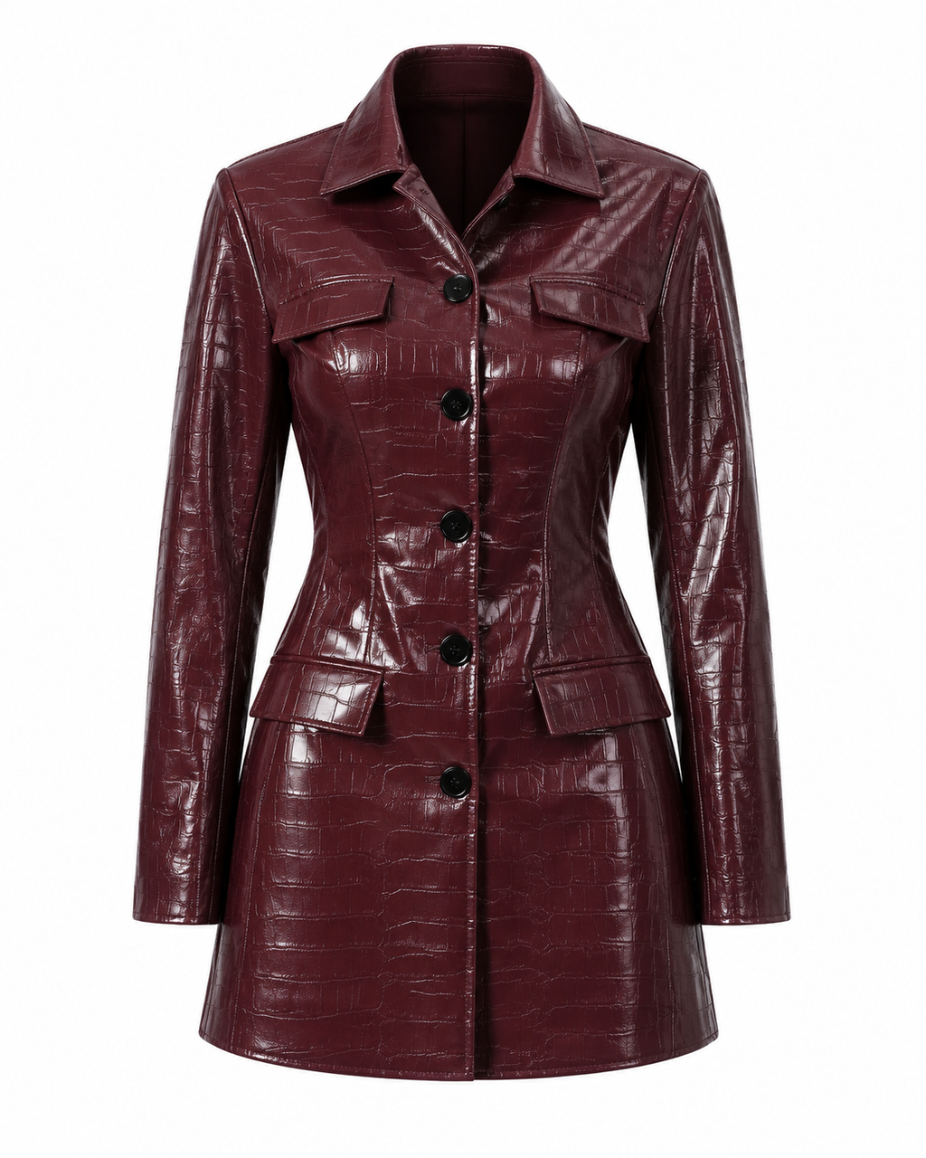Bordeaux crocodile embossed vegan leather blazer mini dress product view