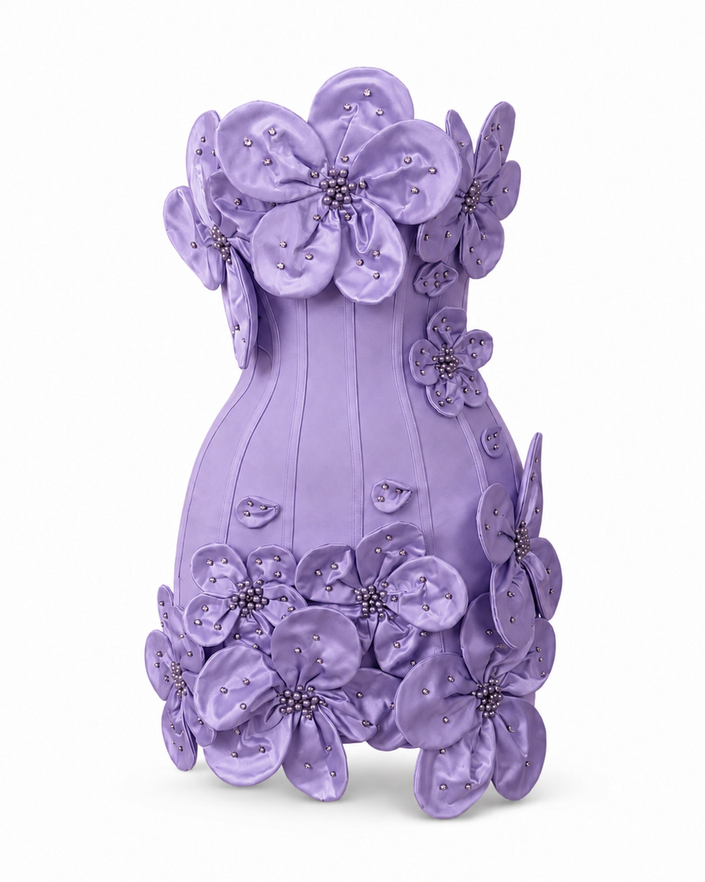 Lavender Flora sculpted floral corset mini dress invisible mannequin view