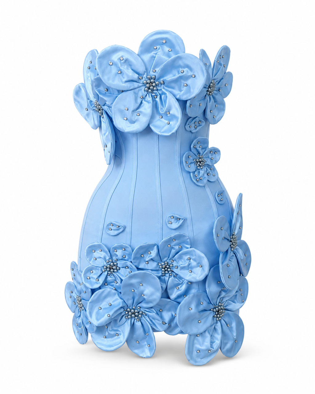 Powder Blue Flora sculpted floral corset mini dress invisible mannequin view
