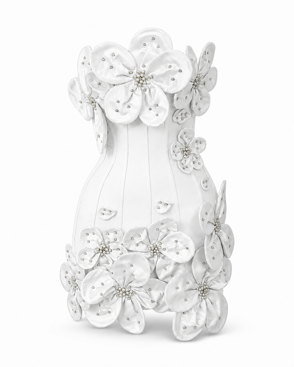 White Flora sculpted floral corset mini dress invisible mannequin view