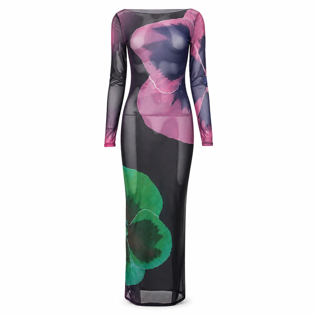 Floral Finesse Sheer Elegance Dress on an invisible mannequin