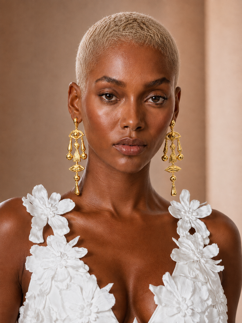 BLANC LOVE Golden Muse statement earrings front view