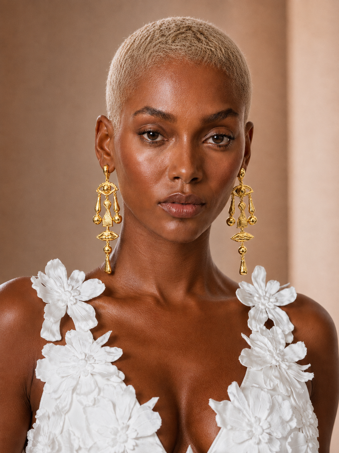 BLANC LOVE Golden Muse statement earrings front view