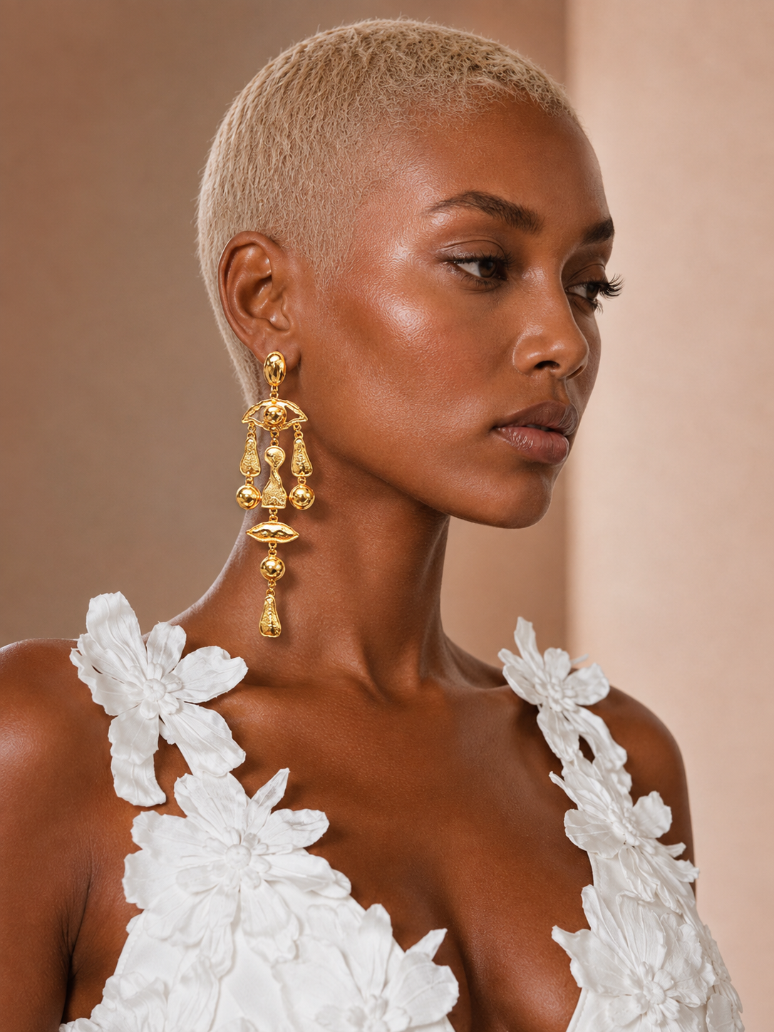 BLANC LOVE Golden Muse statement earrings profile view