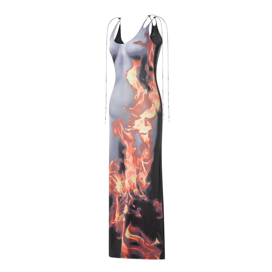 Flame Off Sleeveless Fitted Dress