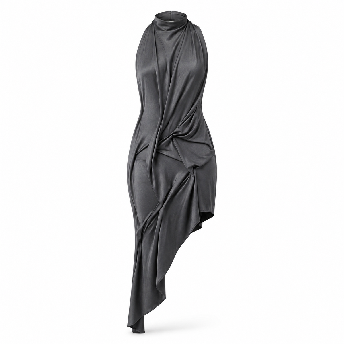 Grey Sculpted Muse Drape Dress on an invisible mannequin