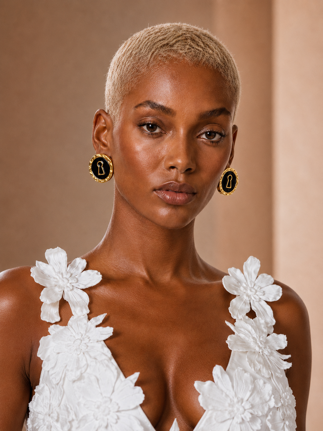 BLANC LOVE Secret Key statement stud earrings front view