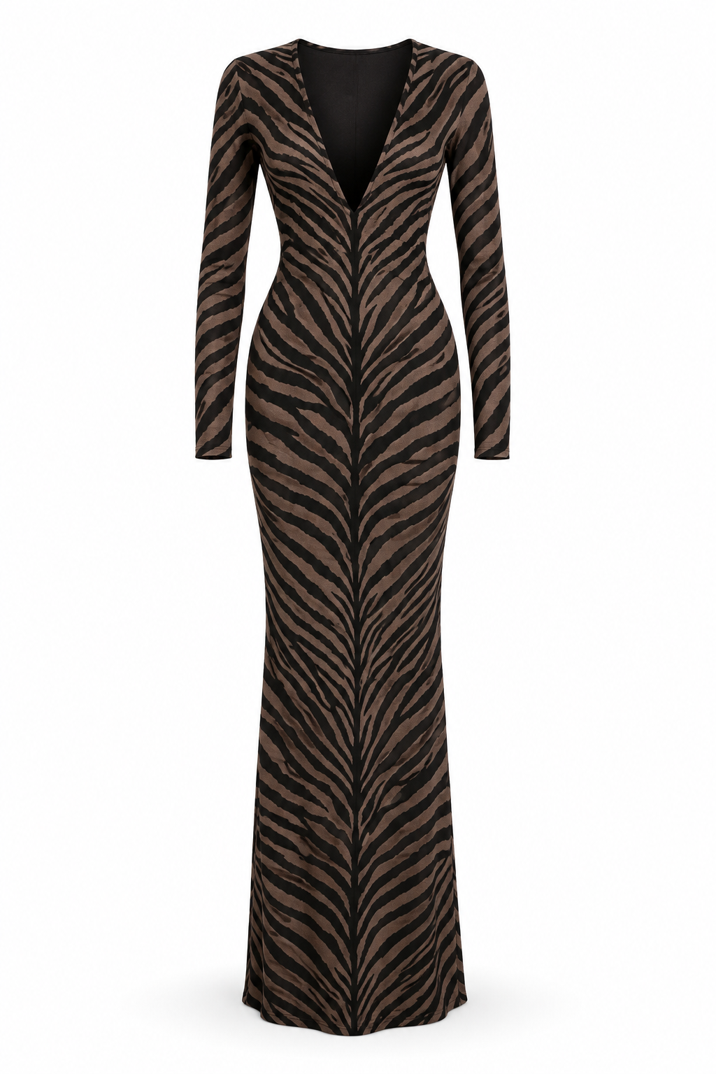 Zebra print long sleeve bodycon maxi dress product view
